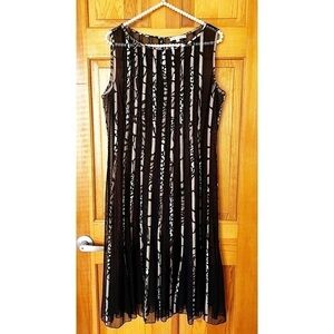 Sandra Darren Womens Cocktail Dress Black Stripe Sheer Sz 8 Sleeveless NO SLIP